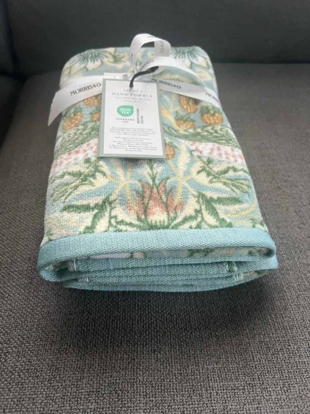 6 pc William Morris Strawberry Thief Floral Velour Bath Towel Set